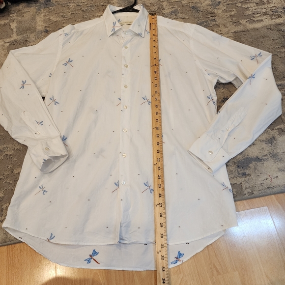 Etro Dragonfly Embroidered Coupe Long-Sleeve Button White Shirt Size Italy 44 XL - Picture 9 of 16